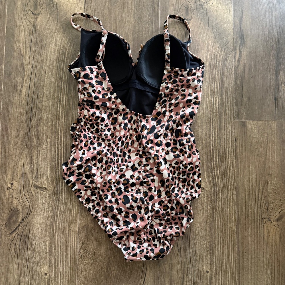Time and Tru One Piece Swimsuit Leopard Ruched Padded Animal Beach Safari XL - Picture 5 of 12